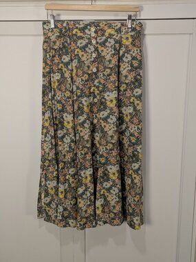 Hirsch Floral Midi Skirt Cottagecore Coastal Cowgirl Button Front Vintage Sz 6
